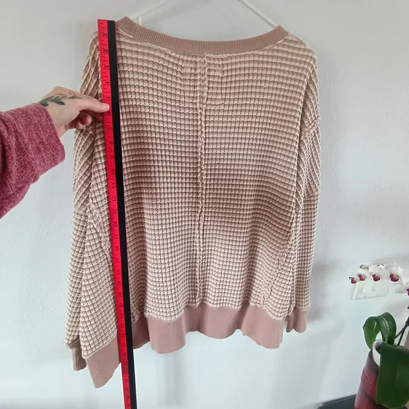 American Eagle Waffle Knit Sweater L Oversized Blush Cozy Casual Top - Picture 8 of 9